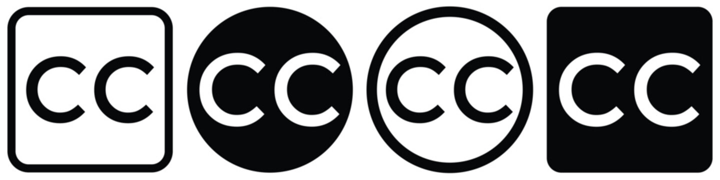 Closed Caption CC Icon Set &ndash; Subtitle and Copyright Symbol Collection in Flat and Solid Vector Style 