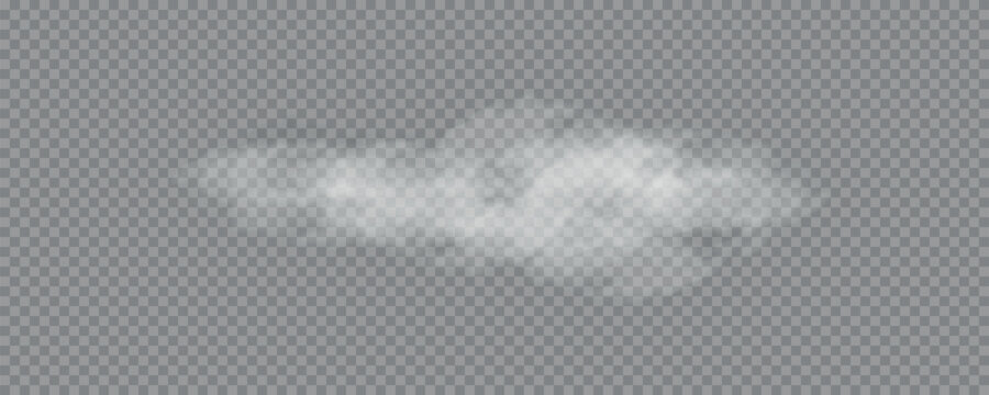 Long horizontal white smoke plume with thick mist and vapor, realistic fog overlay for cinematic and atmospheric effects.