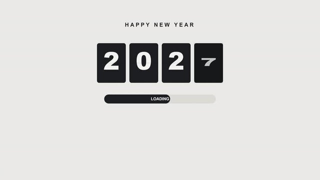 new year counterSplit Flap Board New Year 2026 2027 Loading Animation, Retro Mechanical Airport Departure Style Flip Counter with Hinge Detail and Progress Bar Background