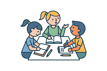 Fototapeta premium Children Studying Together Vector Illustration