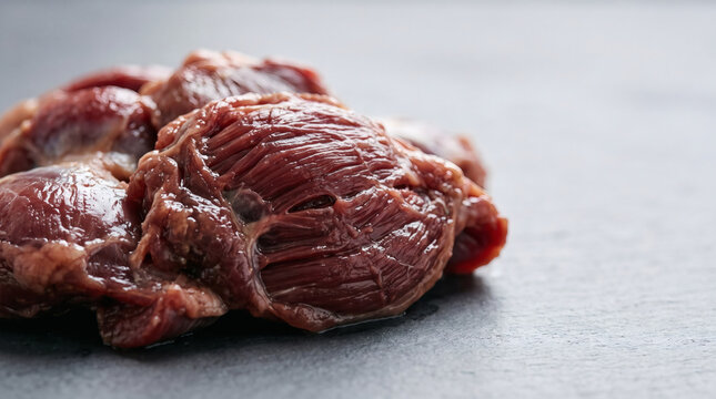 Raw chicken gizzards on dark slate background