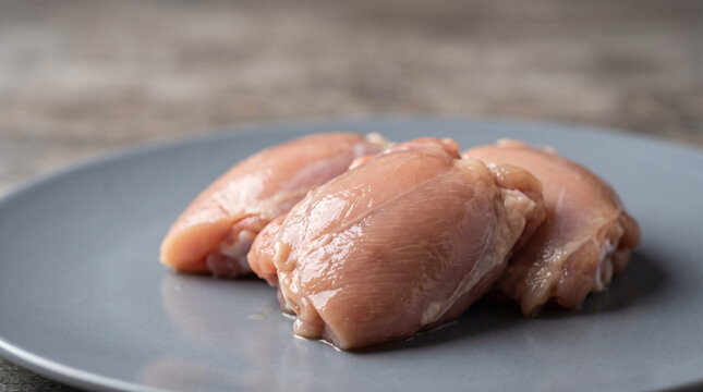 Fresh raw chicken thighs on grey ceramic plate