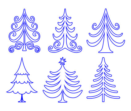 Decorative Christmas doodle icon collection with hand-drawn winter symbols, Christmas trees, festive ornaments, stars, and holiday decorations. Perfect vector set for greeting cards