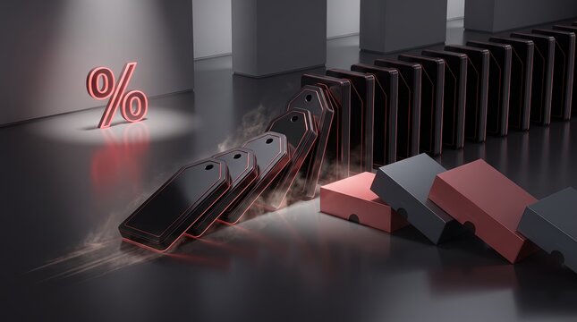 Black Friday 3D domino effect triggered by a discount offer