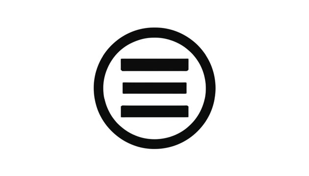 Circle icon featuring three horizontal black parallel bars is isolated on a clean white background as a minimalist graphic design element.