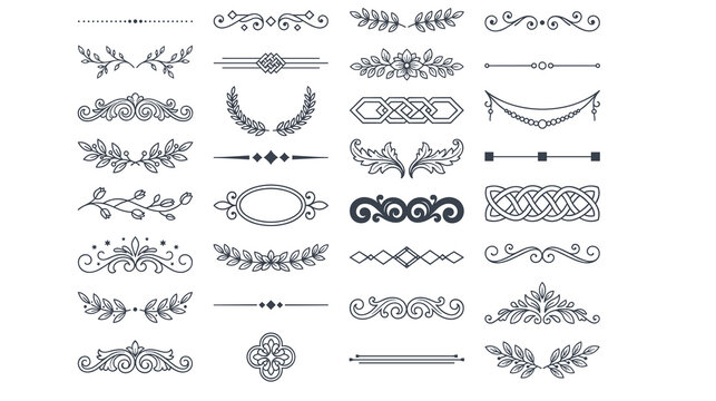 Decorative text dividers set featuring vintage flourishes for layout.
