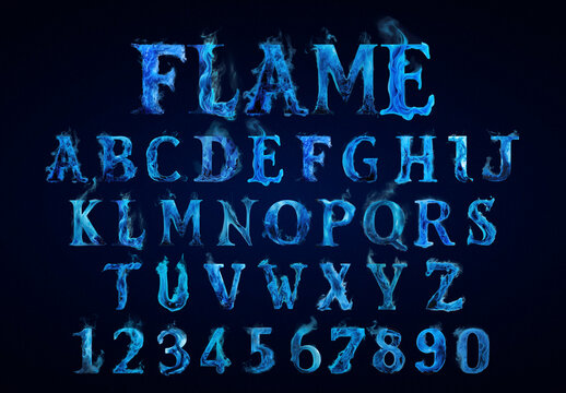 Blue Flame Alphabet Design Template Font Set