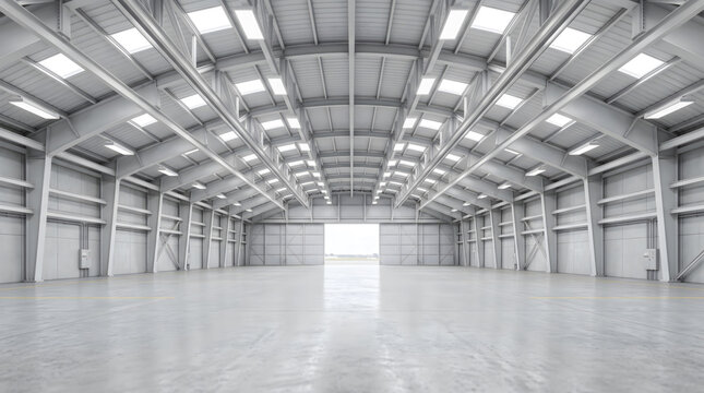 large empty new Hangar, Aviation. Military airplane hangar presentation Generative AI technology