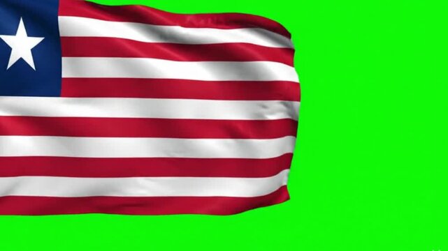 Liberia Flag Waving Naturally on Green Screen, Liberian National Flag Chroma Key Background