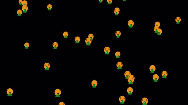 Sick and nauseous emojis float across the screen with vomiting reactions, creating a humorous visual effect for social media and digital content.