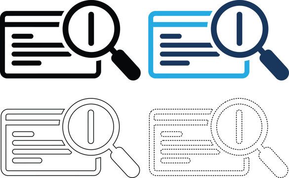 Magnifying glass icon black and blue vector set for search functionality and data.