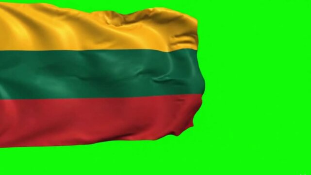 Lithuania Flag Waving Naturally on Green Screen, Lithuanian National Flag Chroma Key Background