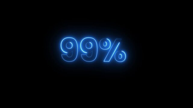 Neon blue ninety nine percent text glowing on dark background digital loading animation.