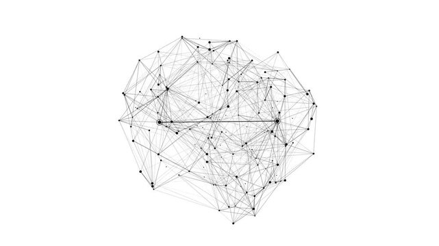 Abstract red interconnected node network growing on a white background