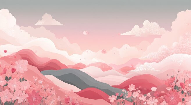 Abstract pastel mountains clouds landscape background