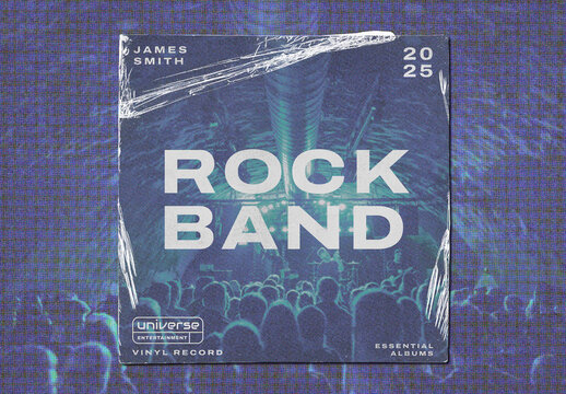 Vintage Rock Band Album Cover Mockup PSD