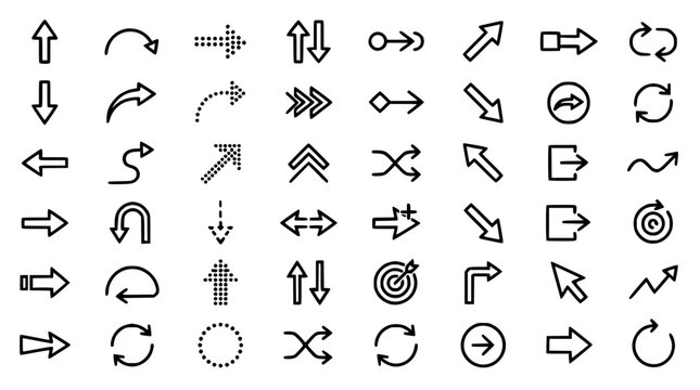 Arrows Set, Various Shapes and Directions, Minimalist Design, Vector Icons, Infographic Elements, Directional Symbols.
