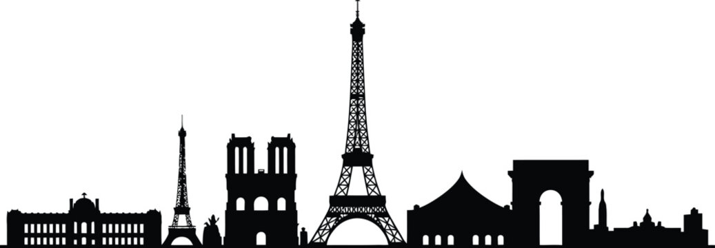Black and white of paris skyline with eiffel tower and buildings
