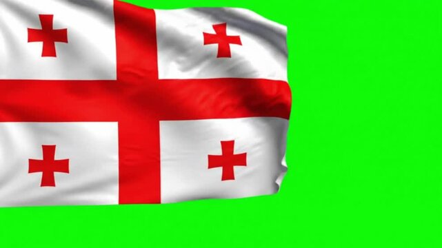 Georgia Flag Waving in the Wind on Green Screen Background, Georgian National Flag Chroma Key