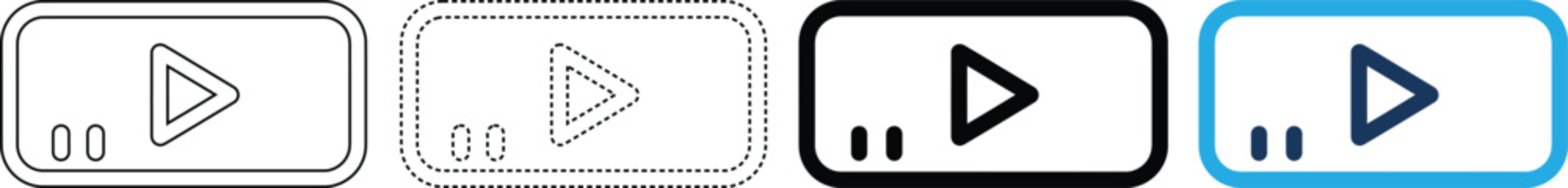Video play button icon set in outline and bold weight for modern digital user interface navigation.