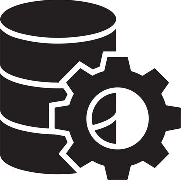 Database storage server icon with gear symbol for digital information management in simple flat vector style
