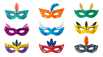 Naklejka premium Carnival mask set, 9 party icons, EPS isolated on White Background