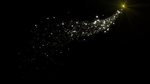 4k glitter sparkle shine stars forming a circular line trail with white and gold twinkling particles, sparkle transition effect, magical dust and  fairy doodle stars on black background.