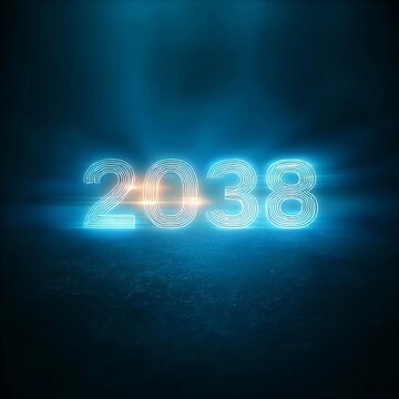 Future Year 2038 Luminous Sign Glowing Blue Lights Abstract Concept Illustration Digital Background