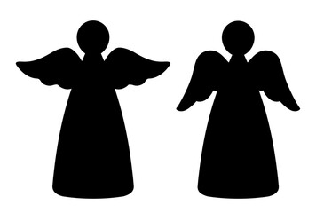 Naklejka premium Set of Angel Silhouette template. Christmas Angel Black Silhouette Vector Icons. For laser cutting. White background.