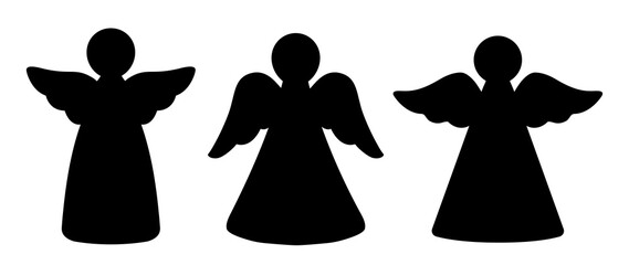 Naklejka premium Set of Angel Silhouette template. Christmas Angel Black Silhouette Vector Icons. For laser cutting. White background.