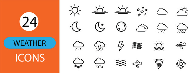 Fototapeta premium PrintWeather Line Icon Set: Solid, Outline and Modern Flat Color