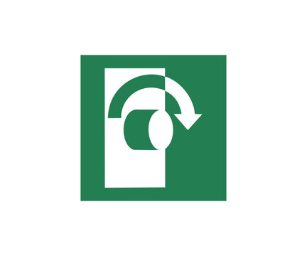 E019 &ndash; Turn clockwise to open icon sign. Safety condition sign pictogram vector design and illustration.
