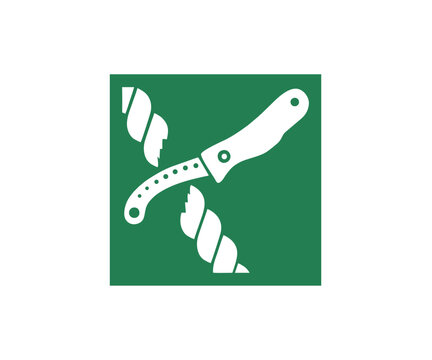 ISO 7010 E035 Liferaft knife icon sign. Safety condition sign pictogram vector design and illustration.

