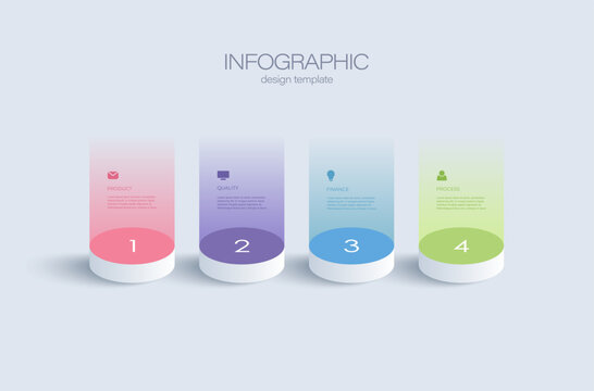 3D Cylindrical Infographic Histogram. 3D layout for data visualization with four steps or options