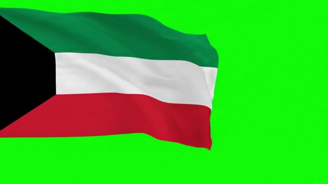 Kuwait Flag Waving on Green Screen, Chroma Key Background