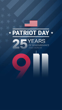 Patriot Day 9/11 25 Years Anniversary since September 11 - vertical background template for social media stories, poster, banner - vector illustration