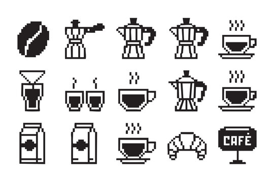 Coffee And Tea Pixel Graphics For Menus Packaging Branding And Hospitality Design
