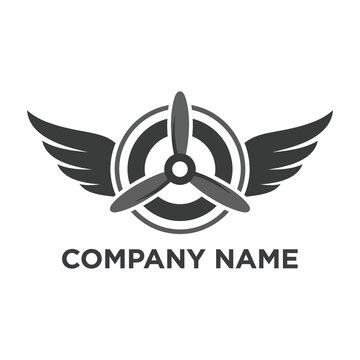 Airplane propeller with wings logo design symbol aviation company