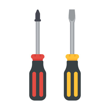 Set of two screwdrivers with different tips and colorful handles in a clean flat vector style