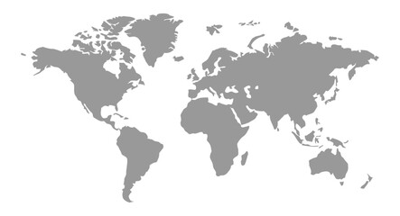 Fototapeta premium World map illustration showing all continents in grey silhouette isolated on white background