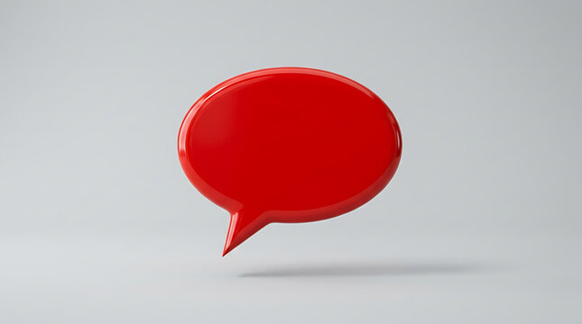 A shiny red three dimensional speech bubble floats above a flat surface to represent urgent digital communication strategies and notify viewers about important messaging updates within virtual