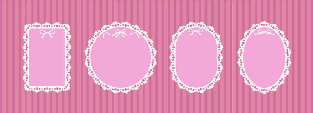 Border coupon, label shape and badge emblem with lace ornate frame. Set of decorative frame design for label invitation, packaging, tag.