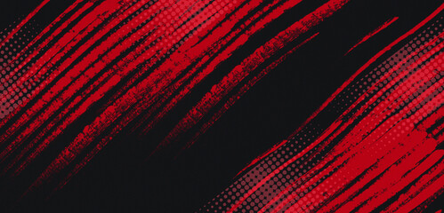 Fototapeta premium Red and Black Grunge Brush Stroke Background with Halftone Pattern