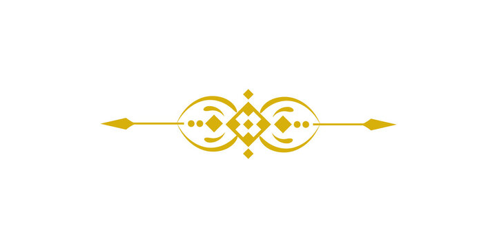 Golden decorative divider with ornate geometric patterns isolated on transparent background