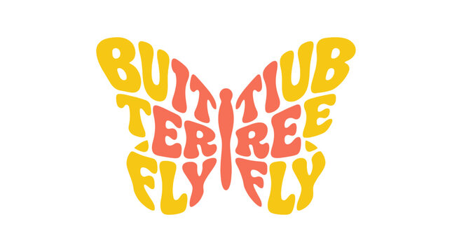 Butterfly silhouette created from repeating word typography.
