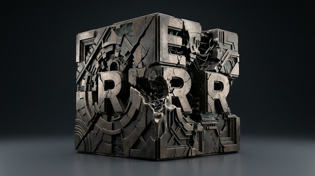 Three Dimensional Rendered Metallic Typography Cubes Displaying Business Mistake Concept Isolated Element alphabet block box business capital character close company concept corporate cube decision