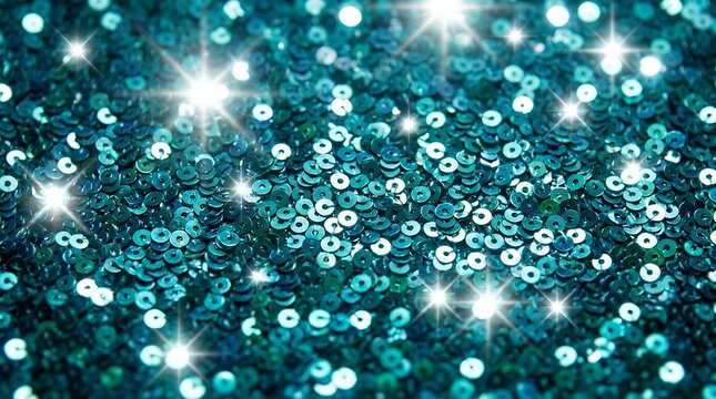 Shiny Teal and Turquoise Sequin Texture Backdrop with Glowing White Star Sparkles Glinting Effect for Party and Fashion Design sequin teal turquoise glitter sparkle shiny texture glint background