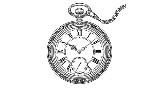 Title:
Classic Pocket Watch Black Outline Vintage Vector Graphic Isolated on White