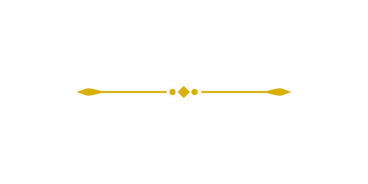 Decorative golden horizontal divider line with diamond and dots, isolated on transparent background