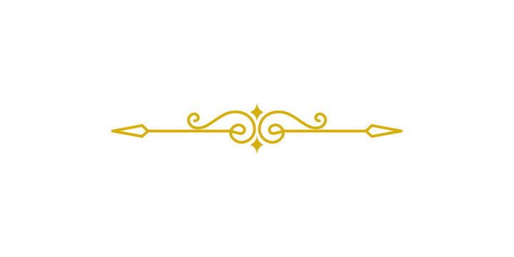 Elegant golden decorative divider with ornate swirls and arrow tips isolated on transparent background